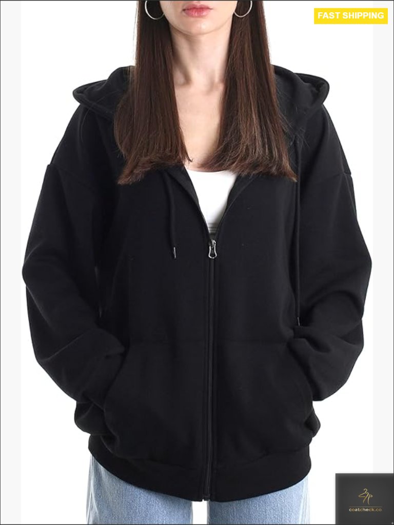 Oversized Zip Up Hoodie Lightweight Baggy Drop Shoulder Sweatshirt Jacket